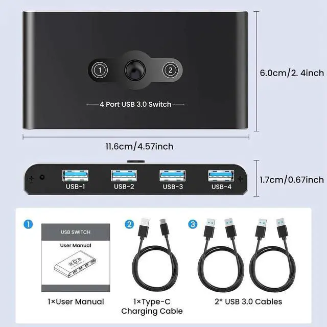 Alt view image 7 of 7 - USB 3.0 Switch: This aluminum USB 3.0 switch supports 2 computers to share 4 USB 3.0 peripheral devices, improves productivity, and saves space. Release you from plugging and unplugging USB cables or