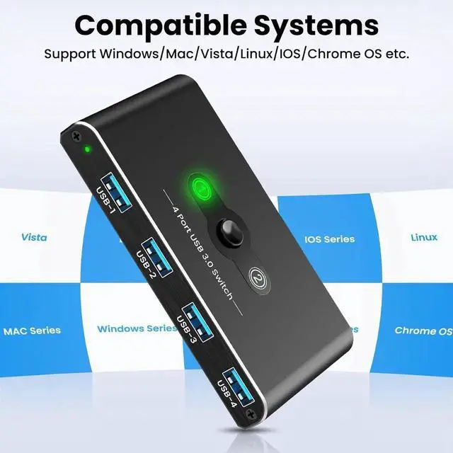 Alt view image 3 of 7 - USB 3.0 Switch: This aluminum USB 3.0 switch supports 2 computers to share 4 USB 3.0 peripheral devices, improves productivity, and saves space. Release you from plugging and unplugging USB cables or
