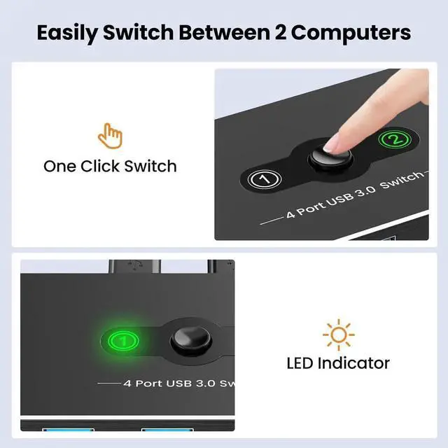Alt view image 5 of 7 - USB 3.0 Switch: This aluminum USB 3.0 switch supports 2 computers to share 4 USB 3.0 peripheral devices, improves productivity, and saves space. Release you from plugging and unplugging USB cables or