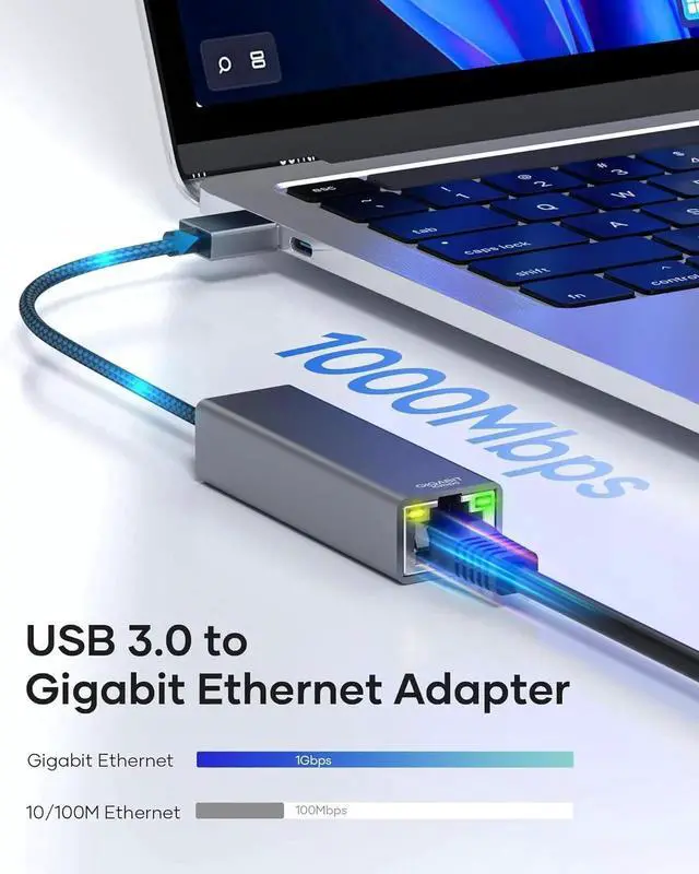 Alt view image 2 of 7 - USB to Ethernet Adapter, USB 3.0 to 10/100/1000 Gigabit Wired LAN Network Adapter, 1000Mbps RJ45 Internet Adapter Compatible with M-ac-Book,Surface,Laptop PC with Windows 11/10/8.1/8/XP, macOS, Linux
