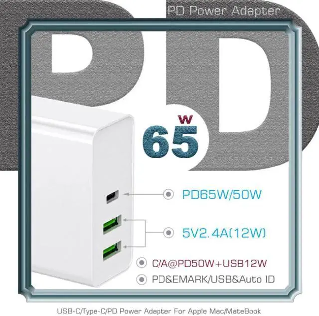 Alt view image 6 of 7 - USB C Charger, 65W PD QC3.0 Charger Fast Charger with Foldable Plug, Ultra-Compact USB C Wall Charger Compatible with iPhone 11 Pro Max, AirPods Pro, Google Pixel 3 XL, LG G5, Huawei, Samsung - White