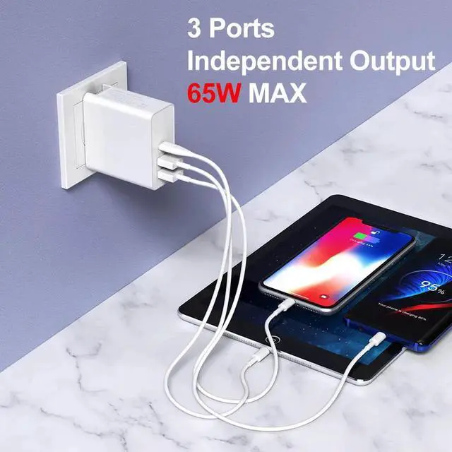 Alt view image 5 of 7 - USB C Charger, 65W PD QC3.0 Charger Fast Charger with Foldable Plug, Ultra-Compact USB C Wall Charger Compatible with iPhone 11 Pro Max, AirPods Pro, Google Pixel 3 XL, LG G5, Huawei, Samsung - White