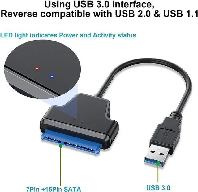 Alt view image 7 of 7 - WISDUM SATA to USB Cable, USB 3.0 to SATA III Hard Driver Adapter, SATA III to USB 3.0 Cable Compatible for 2.5 inch HDD and SSD Support UASP