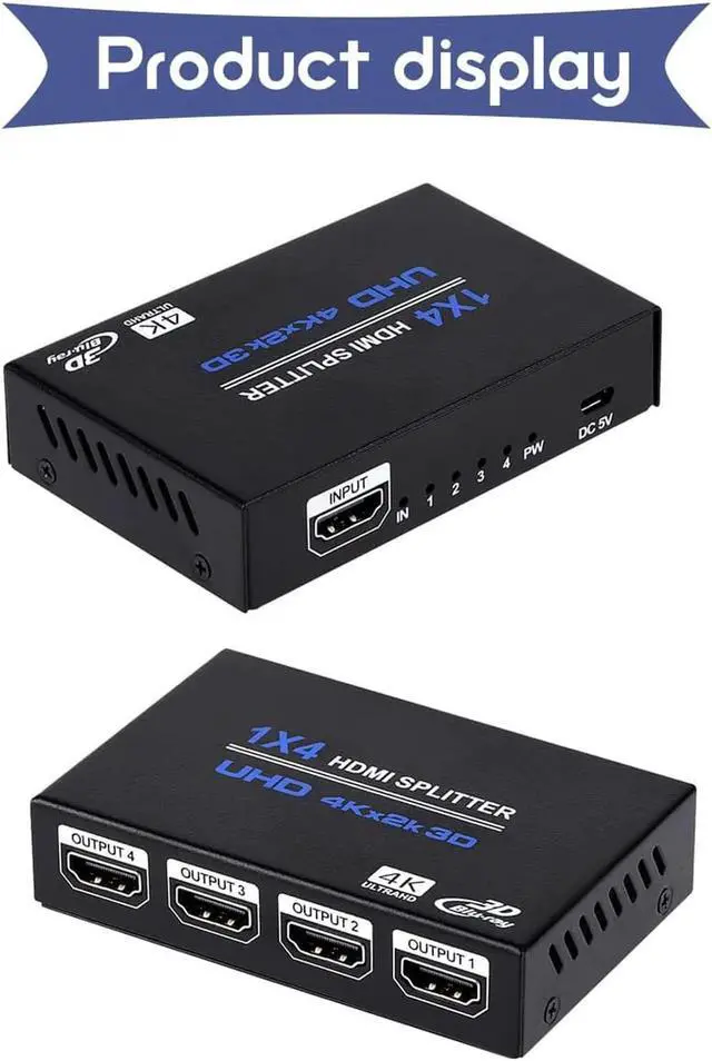 Alt view image 5 of 7 - WISDUM 1x4 HDMI Splitter, 1 in 4 Out HDMI Splitter Audio Video Distributor Box Support 3D & 4K x 2K Compatible for HDTV, STB, DVD, PS3, Projector Etc