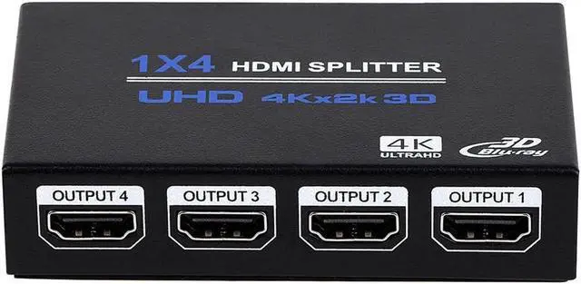 Main image of WISDUM 1x4 HDMI Splitter, 1 in 4 Out HDMI Splitter Audio Video Distributor Box Support 3D & 4K x 2K Compatible for HDTV, STB, DVD, PS3, Projector Etc