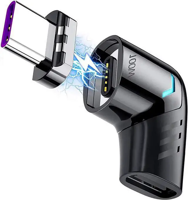 Main image of WISDUM USB C Magnetic Adapter, 100w Right Angle Male to Female USB-C Connector PD Charger Cable Extender Mag Fast Safe Charging 480Mbps/s Data Transfer for Laptops Tablet Phone Magnet Plug Extension