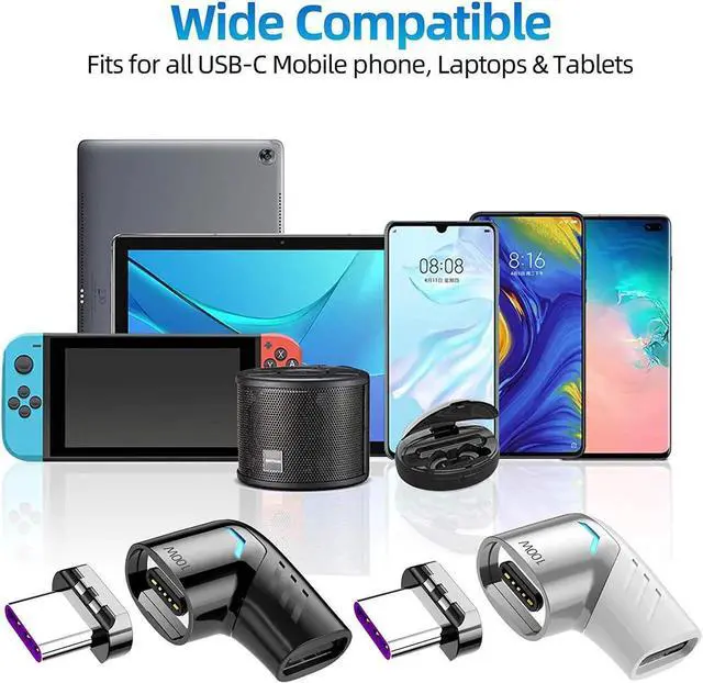 Alt view image 7 of 7 - WISDUM USB C Magnetic Adapter, 100w Right Angle Male to Female USB-C Connector PD Charger Cable Extender Mag Fast Safe Charging 480Mbps/s Data Transfer for Laptops Tablet Phone Magnet Plug Extension