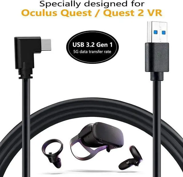 Alt view image 2 of 7 - for Oculus Quest Link Cable 16ft/5M, Oculus Link Cable, 90 Degree Angled High Speed Data Transfer Fast Charging USB C Cable for Oculus Quest/VR Headset/Gaming PC, Black Oculus Quest Link Cable 16feet
