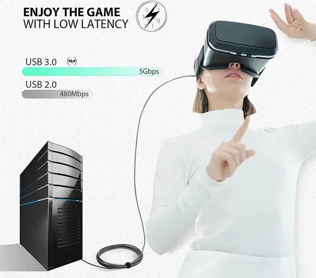 Alt view image 4 of 7 - WISDUM for Oculus Quest 2 Link Cable 16ft/5M, Nylon Braided 90 Degree Angle USB-A to USB-C cable with 5Gbps Data Transfer and 60W Fast Charging for Meta/Oculus Quest 2 and Quest VR headset and More