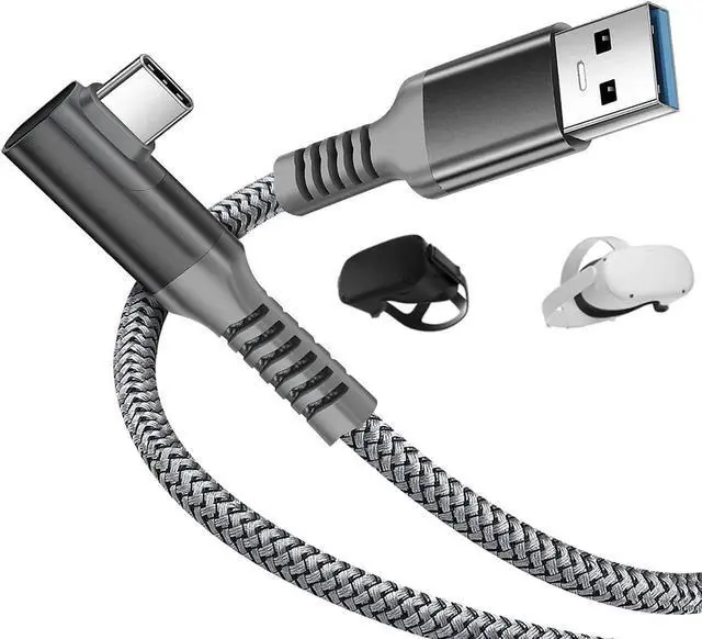 Main image of WISDUM for Oculus Quest 2 Link Cable 16ft/5M, Nylon Braided 90 Degree Angle USB-A to USB-C cable with 5Gbps Data Transfer and 60W Fast Charging for Meta/Oculus Quest 2 and Quest VR headset and More