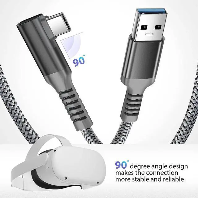 Alt view image 3 of 7 - WISDUM for Oculus Quest 2 Link Cable 16ft/5M, Nylon Braided 90 Degree Angle USB-A to USB-C cable with 5Gbps Data Transfer and 60W Fast Charging for Meta/Oculus Quest 2 and Quest VR headset and More