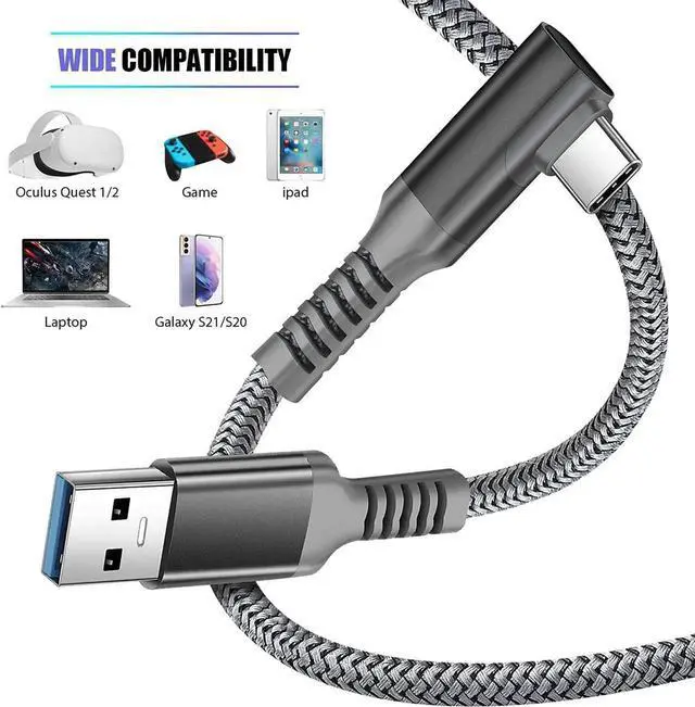 Alt view image 6 of 7 - WISDUM for Oculus Quest 2 Link Cable 16ft/5M, Nylon Braided 90 Degree Angle USB-A to USB-C cable with 5Gbps Data Transfer and 60W Fast Charging for Meta/Oculus Quest 2 and Quest VR headset and More