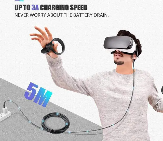 Alt view image 5 of 7 - WISDUM for Oculus Quest 2 Link Cable 16ft/5M, Nylon Braided 90 Degree Angle USB-A to USB-C cable with 5Gbps Data Transfer and 60W Fast Charging for Meta/Oculus Quest 2 and Quest VR headset and More