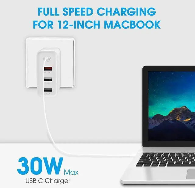 Alt view image 3 of 7 - USB C Charger, 48W 4 Ports Fast Charging PD Wall Chargers Quick Charge 3.0, Multi Port USB-C Travel Adapter for SamsungS10/S9/S8/Plus, iPhone Xs/Max/XR/iPhone11, Mainstream Models, Fully Compatible