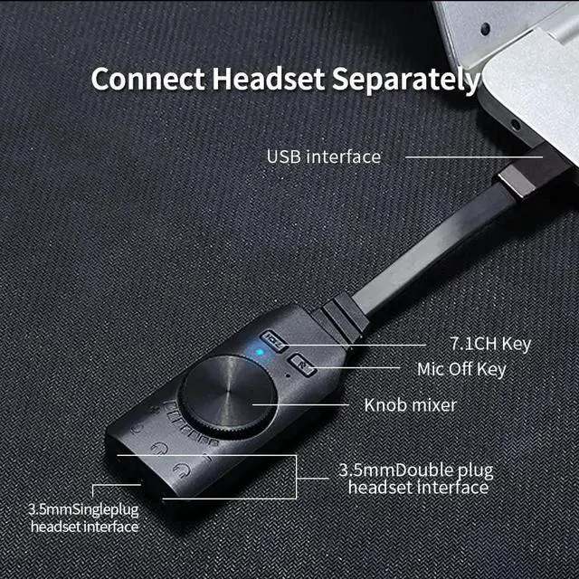Alt view image 7 of 7 - External Sound Card Virtual 7.1CH USB Sound Card Volume Adjustable 3-Port Output for Gaming Headset Earphone PS4 Laptop Desktop Windows Mac OS Linux, Plug Play