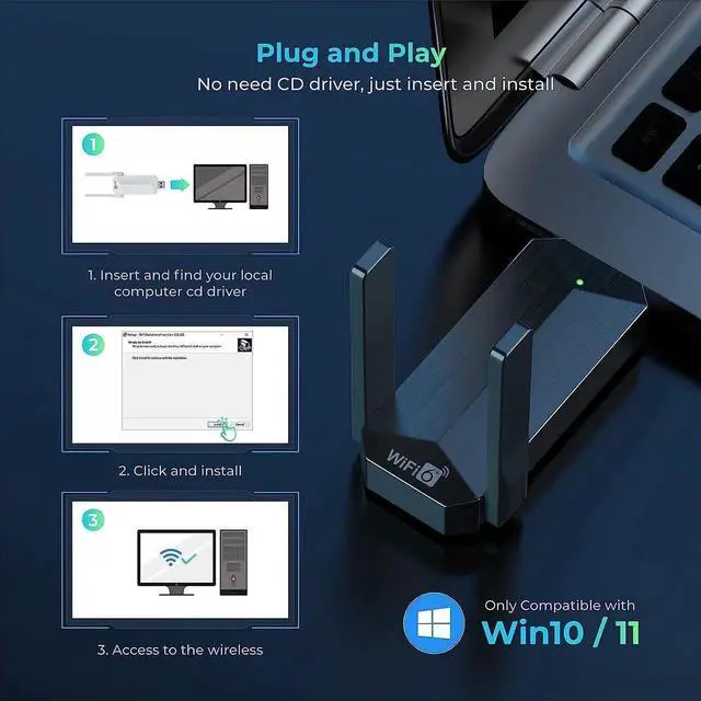 Alt view image 4 of 7 - USB WiFi 6 WiFi Adapter, AX1800 USB 3.0 Dual Band (5G & 2.4G) WiFi Dongle USB Wireless Adapter with 1800Mbps, 802.11AC Wireless Network Dongle High Gain Antennas for Win 10/11 Only