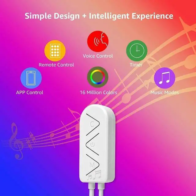 Alt view image 6 of 7 - Smart LED Strip Lights Works with Alexa Google Home, 32.8ft Music Sync RGB Color Changing, SMD 5050 LED Tape Light, 16 Million Colors LED Lights for Bedroom, Home, Kitchen, TV, Party and Festival