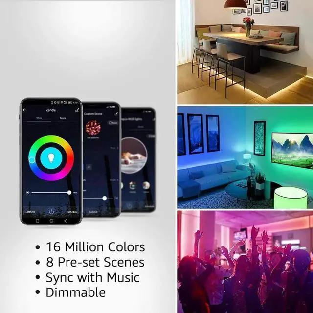 Alt view image 2 of 7 - Smart LED Strip Lights Works with Alexa Google Home, 32.8ft Music Sync RGB Color Changing, SMD 5050 LED Tape Light, 16 Million Colors LED Lights for Bedroom, Home, Kitchen, TV, Party and Festival