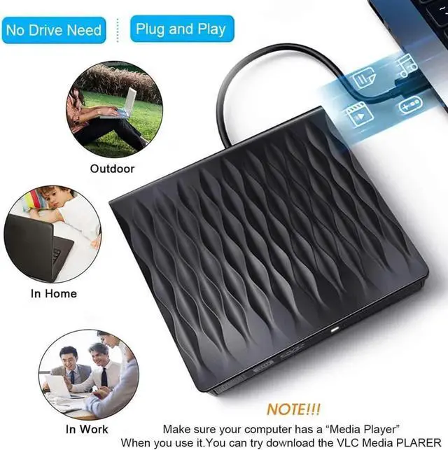 Alt view image 5 of 7 - WISDUM External CD DVD Drive, USB 3.0 Slim Portable External CD/DVD Rewriter Writer CD DVD Burner, High Speed Data Transfer USB Optical Drives Player Player for PC Desktop/Laptop/Windows/Linux/Mac OS