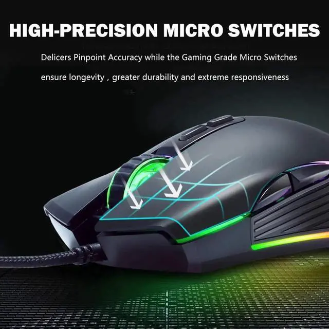 Alt view image 3 of 6 - WISDUM Wired Gaming Mouse RGB Backlit Computer Mice 3600 DPI Adjustable Ergonomic Optical Game Mouse 7 Buttons for Gamer Windows PC