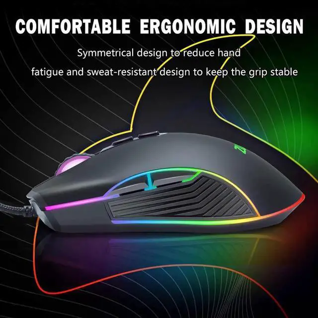 Alt view image 4 of 6 - WISDUM Wired Gaming Mouse RGB Backlit Computer Mice 3600 DPI Adjustable Ergonomic Optical Game Mouse 7 Buttons for Gamer Windows PC