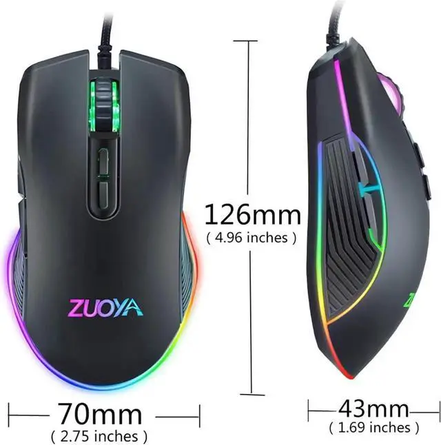 Alt view image 6 of 6 - WISDUM Wired Gaming Mouse RGB Backlit Computer Mice 3600 DPI Adjustable Ergonomic Optical Game Mouse 7 Buttons for Gamer Windows PC