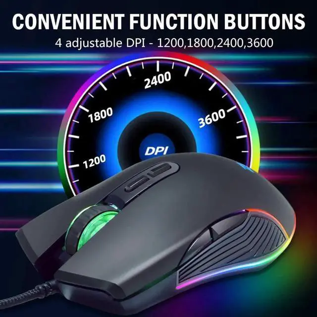 Alt view image 2 of 6 - WISDUM Wired Gaming Mouse RGB Backlit Computer Mice 3600 DPI Adjustable Ergonomic Optical Game Mouse 7 Buttons for Gamer Windows PC