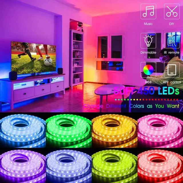 Alt view image 2 of 7 - 50ft LED Strip Lights, 50ft/15M Flexible Led Light Strip Color Changing 5050 RGB Led Strip with Bluetooth Remote App Controller,LED Rope Lights Strip Sync to Music for Home TV Party Bedroom Kitchen