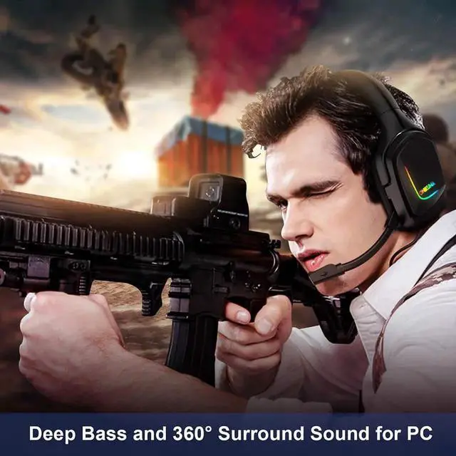 Alt view image 2 of 7 - WISDUM Gaming Headset, Gaming Headphones with 7.1 Surround Sound Noise Isolation PC Headset with Mic & RGB LED Light, Soft Memory Earmuffs Compatible with PC/MAC Games