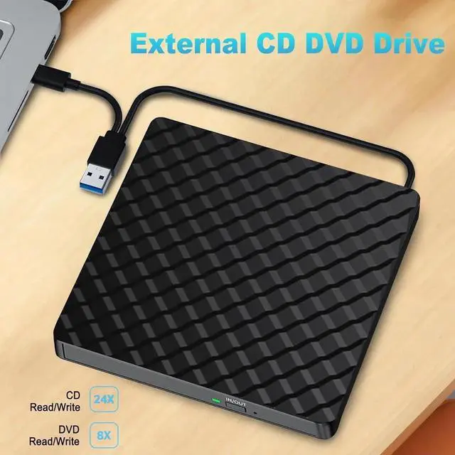 Alt view image 5 of 7 - External CD DVD Drive, USB 3.0 and Type-C Portable CD/DVD +/-RW Drive Reader, Optical CD Burner Rewriter Slim DVD Player External Disk Drive for Laptop, Desktop, Mac, Mac OS, Windows, Linux (Black)