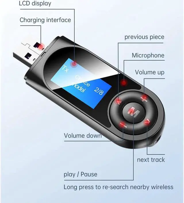 Alt view image 5 of 7 - WISDUM USB Adapter Bluetooth 5.0 Audio Receiver Transmitter AUX 3.5MM Music Stereo Wireless Adapters for Car TV PC Speaker Adaptador (Color: Black)