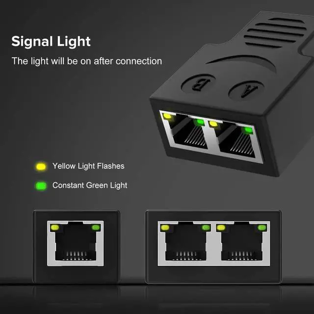 Alt view image 6 of 7 - [Upgraded] RJ45 Ethernet Splitter, Internet Splitter 1 Male to 2 Female Adapter Suitable Super Cat5, Cat5e, Cat6, Cat7 LAN Ethernet Socket Connector Adapter (Black)