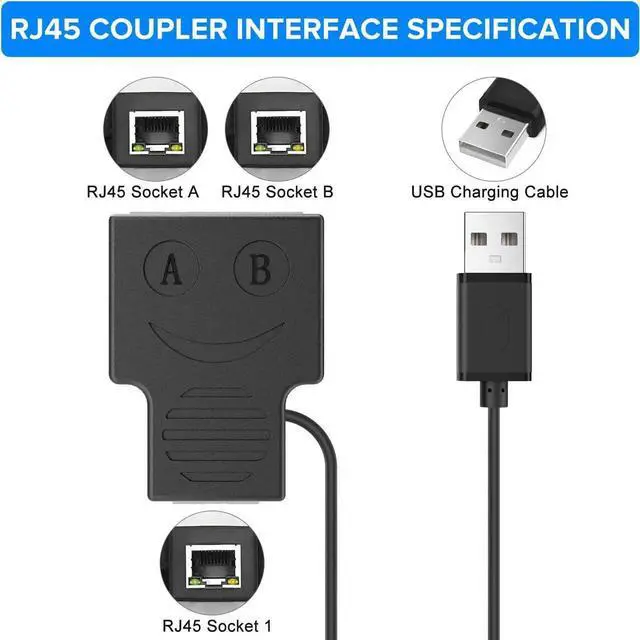 Alt view image 2 of 7 - [Upgraded] RJ45 Ethernet Splitter, Internet Splitter 1 Male to 2 Female Adapter Suitable Super Cat5, Cat5e, Cat6, Cat7 LAN Ethernet Socket Connector Adapter (Black)