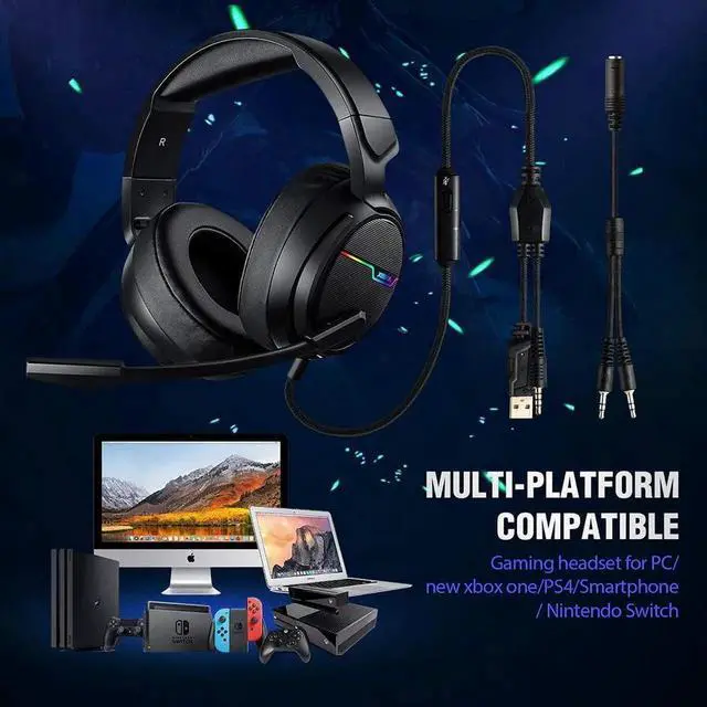 Alt view image 5 of 7 - Xbox one Headset, PS4 Headset, Gaming Headphones, 3.5mm Surround Stereo Gaming Headsets with Mic Soft Memory Earmuffs for PC, Laptop, Video Game with Flexible Microphone Volume Control