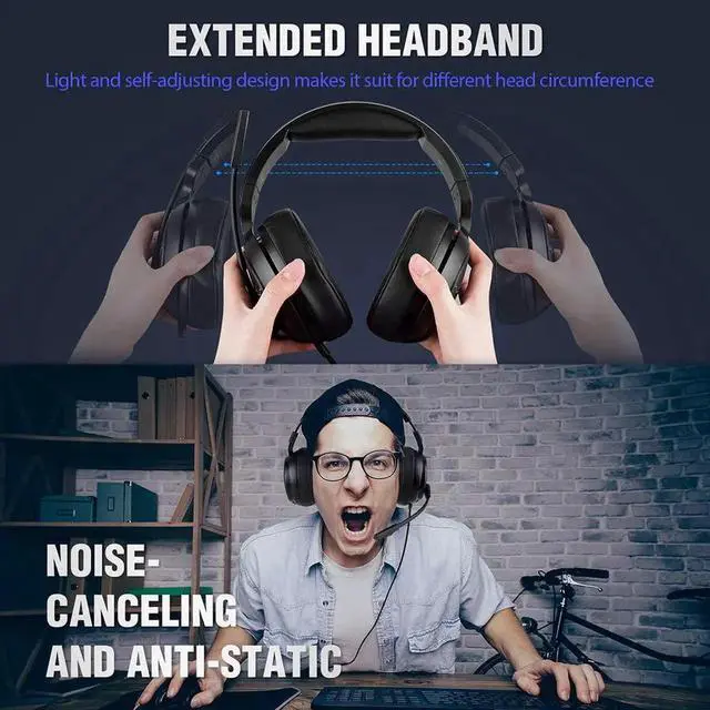 Alt view image 4 of 7 - Xbox one Headset, PS4 Headset, Gaming Headphones, 3.5mm Surround Stereo Gaming Headsets with Mic Soft Memory Earmuffs for PC, Laptop, Video Game with Flexible Microphone Volume Control