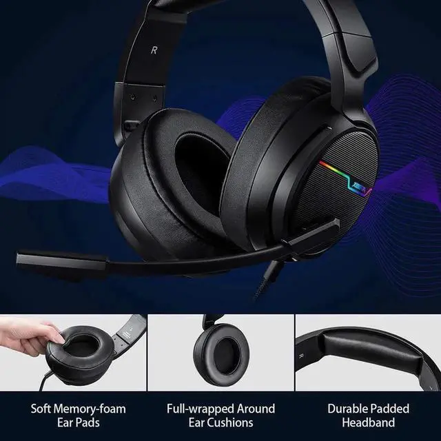 Alt view image 2 of 7 - Xbox one Headset, PS4 Headset, Gaming Headphones, 3.5mm Surround Stereo Gaming Headsets with Mic Soft Memory Earmuffs for PC, Laptop, Video Game with Flexible Microphone Volume Control