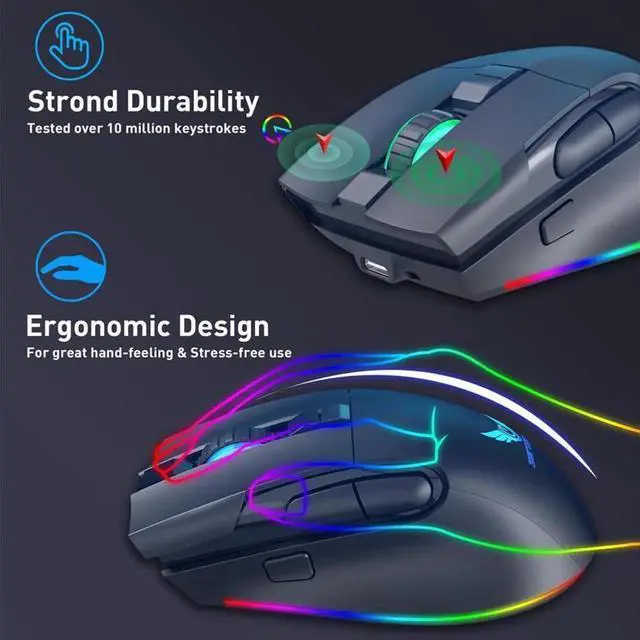 Alt view image 4 of 7 - 2.4G Wireless Gaming Mouse, RGB Rechargeable Gaming Mice with 3200 DPI Adjustable, 7 Buttons,Fast-Charging,10 millons buttons life Ergonomic Optical Mouse, Accessories for Office, Laptop, Mac (Black)