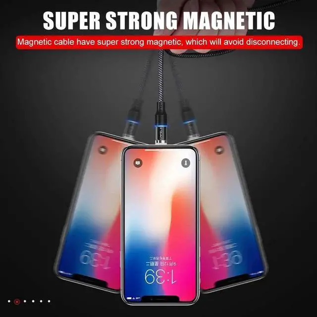 Alt view image 3 of 7 - 6.6FT / 2M Magnetic Charging Cable, 2 Pack Nylon Braided USB 3.A Fast Charging Cord with LED Light, Universal 3 in 1 Magnet Phone Charger Compatible with Micro USB, Type C Devices -6.6ft