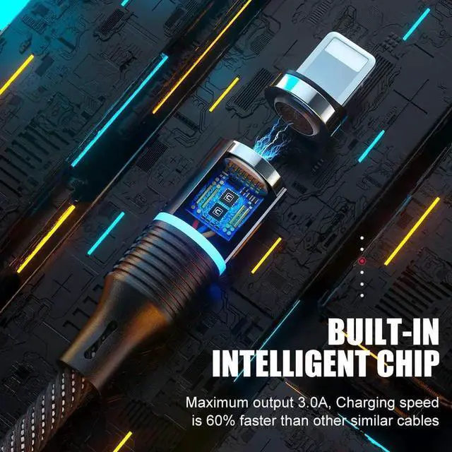 Alt view image 4 of 7 - 6.6FT / 2M Magnetic Charging Cable, 2 Pack Nylon Braided USB 3.A Fast Charging Cord with LED Light, Universal 3 in 1 Magnet Phone Charger Compatible with Micro USB, Type C Devices -6.6ft