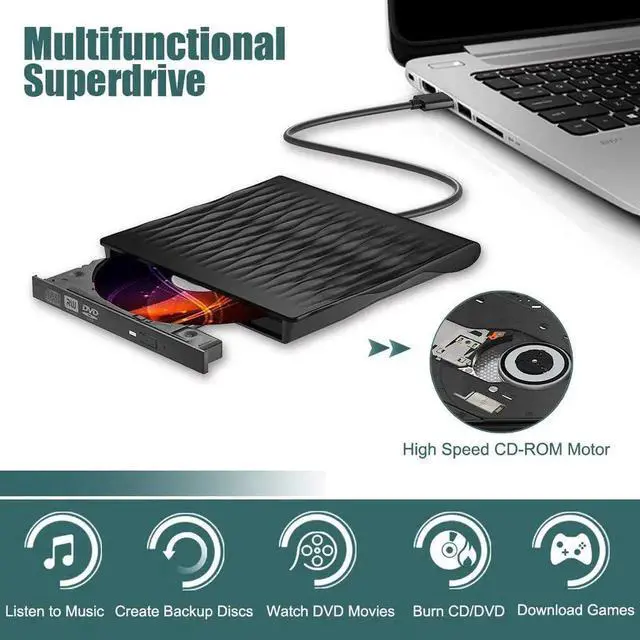 Alt view image 3 of 7 - WISDUM External CD DVD Drive, USB 3.0 Portable Burner Optical Drive CD RW DVD RW Superdrive Compatible for MacBook Pro Air iMac Laptop Notebook (Color: Black)