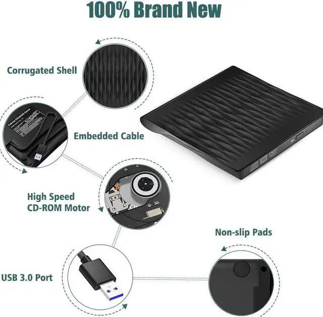 Alt view image 5 of 7 - WISDUM External CD DVD Drive, USB 3.0 Portable Burner Optical Drive CD RW DVD RW Superdrive Compatible for MacBook Pro Air iMac Laptop Notebook (Color: Black)