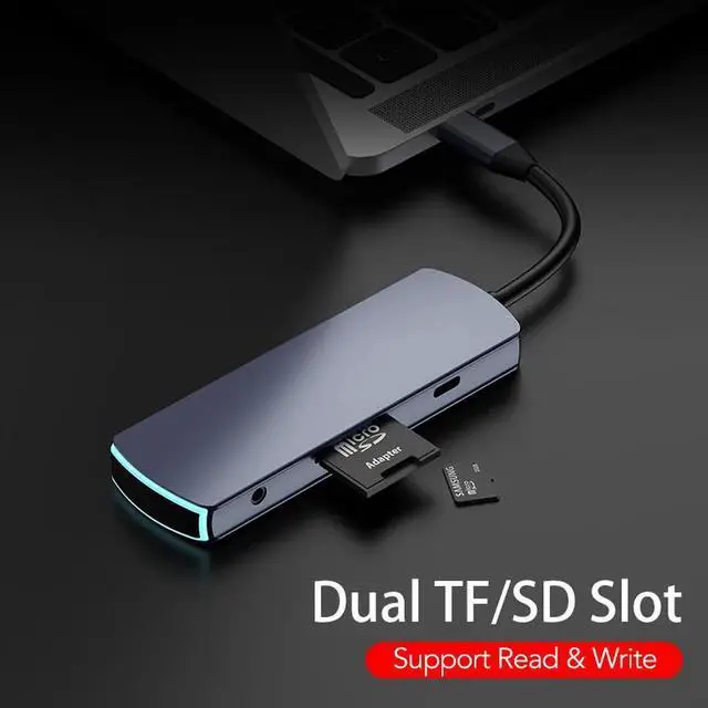 Alt view image 2 of 7 - WISDUM -in-1 USB HUB Type C Docking Station USB 3.0 HDMI SD Slot TF Slot 3.5mm Jack Type C PD For Surface Go/Mac Pro
