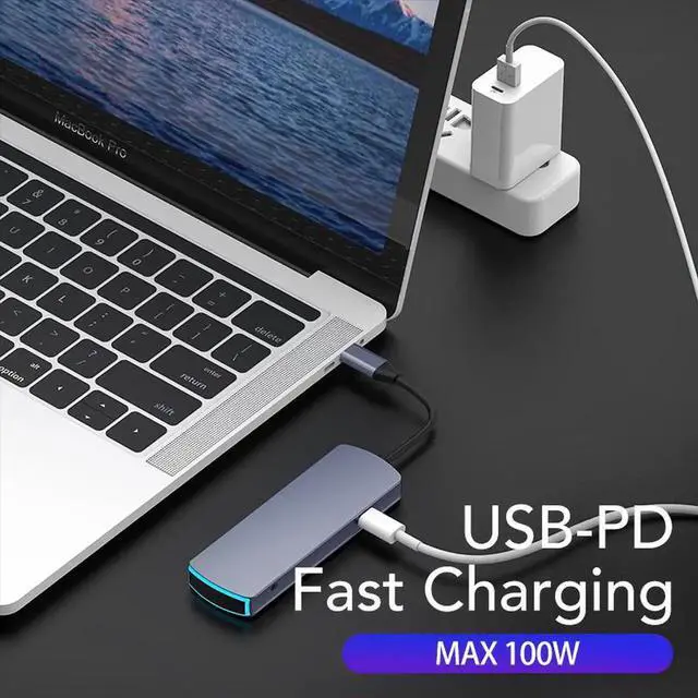 Alt view image 3 of 7 - WISDUM -in-1 USB HUB Type C Docking Station USB 3.0 HDMI SD Slot TF Slot 3.5mm Jack Type C PD For Surface Go/Mac Pro