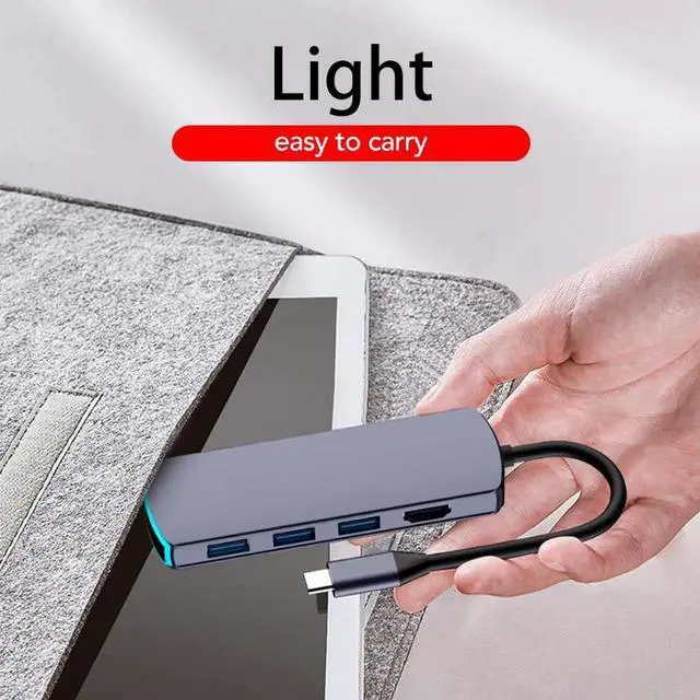 Alt view image 5 of 7 - WISDUM -in-1 USB HUB Type C Docking Station USB 3.0 HDMI SD Slot TF Slot 3.5mm Jack Type C PD For Surface Go/Mac Pro