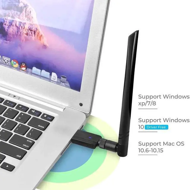 Alt view image 4 of 7 - USB WiFi Adapter 1200M WiFi Dongle High Speed 802.11ac 5dBi Dual Band 2.4/5GHz Wireless Network Adapter for PC/Desktop/Tablet/Laptop, Compatible with Windows, Mac OS X (Color: Black)
