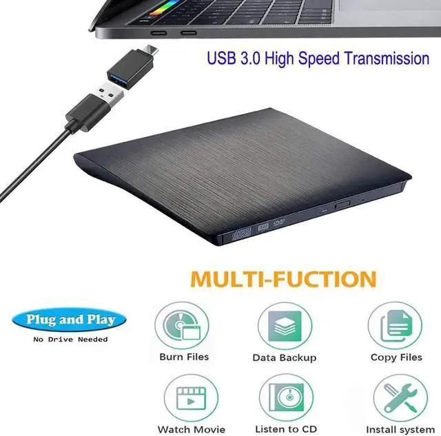 Alt view image 2 of 7 - External DVD CD Drive, USB 3.0 / USB Type C Ultra Slim Drives CD DVD RW Player/DVD CD ROM Drive/Writer/Rewriter/USB CD DVD Burner Compatible with Mac MacBook Pro, Laptops Desktops