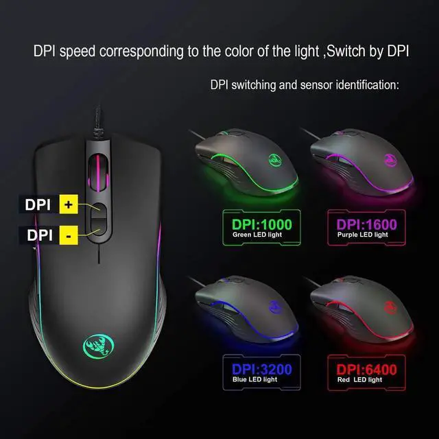 Alt view image 4 of 7 - WISDUM Gaming Mouse Wired, 7 Programmable Buttons, Chroma RGB Backlit, 6400 DPI Adjustable, Comfortable Grip Ergonomic Optical PC Computer Gaming Mice with Fire Button