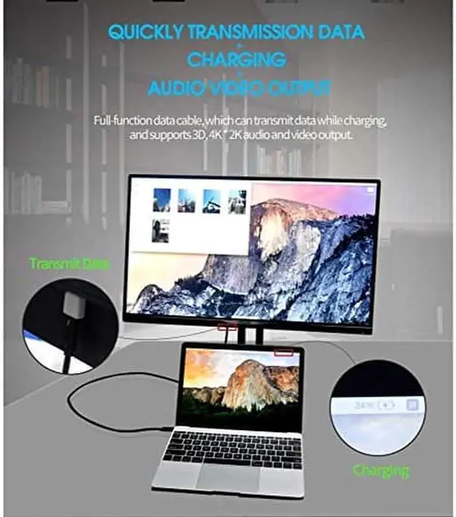 Alt view image 5 of 7 - 6.6FT USB C to USB C Power Delivery Fast Charging Cable 100W 20V/5A 10Gbps Data Transmision Speed, E-Marker IC, 4K Video/Audio Compatible with All Type-C Laptop Tablet Phone Nintendo Switch and More