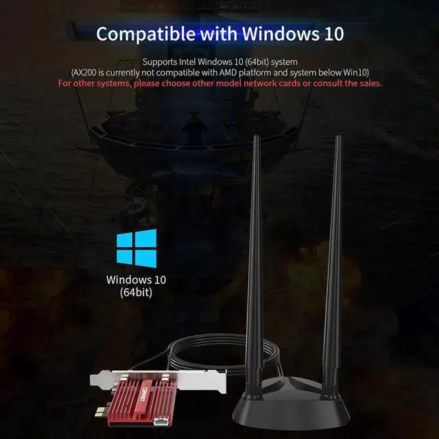 Alt view image 6 of 7 - Dual band 3000Mbps Wifi 6 AX200NGW PCI-E 1X Wireless Adapter 2.4G/5Ghz 802.11ac/ax Bluetooth 5.0 For Win10 AX200 WiFi Network Card