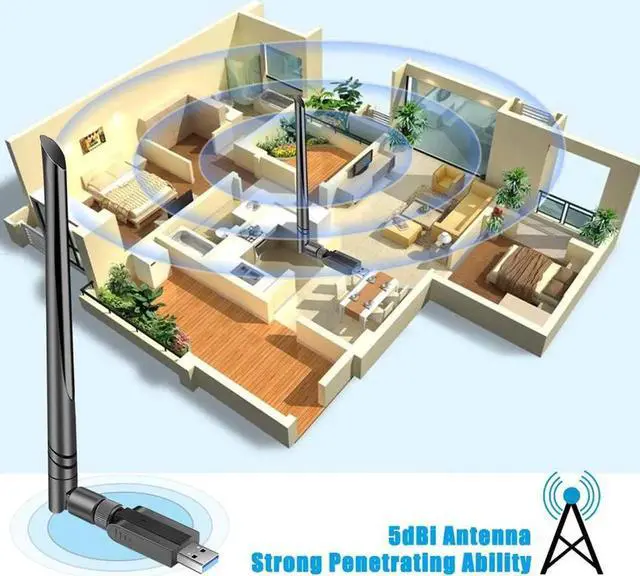 Alt view image 6 of 7 - USB WiFi Adapter 1200Mbps, USB 3.0 Wireless Network Adapter, 802.11ac WiFi Dongle with Dual Band 2.4GHz 5.8GHz, 5dBi Antenna, Supports Windows 10 8 7 Vista XP, Mac10.6-10.13, Linux